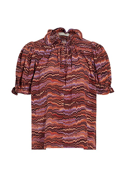 Marbled Ruffled Silk Blouse