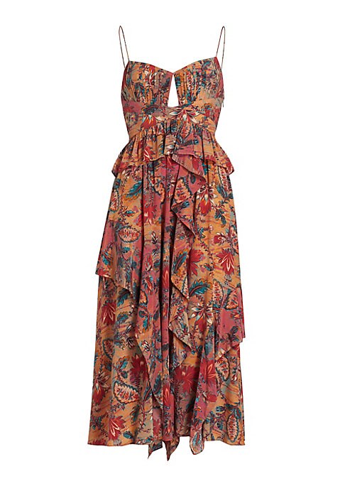 Paisley Ruffle Midi Dress