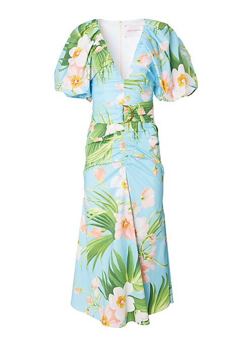 Tropical Ruched Midi Dress