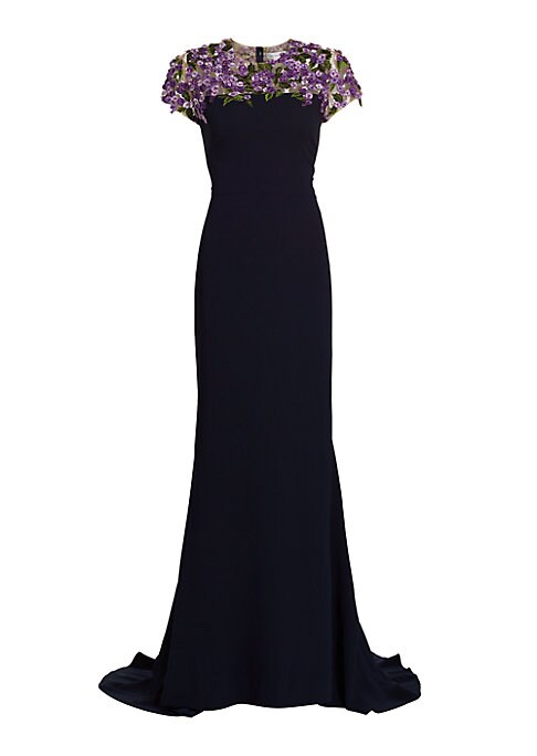 Embroidered Floral Evening Dress