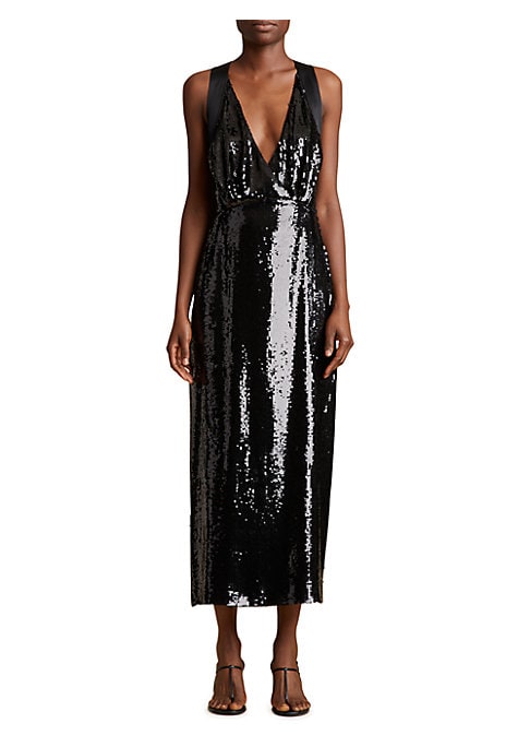 Sequined Satin Midi Dress