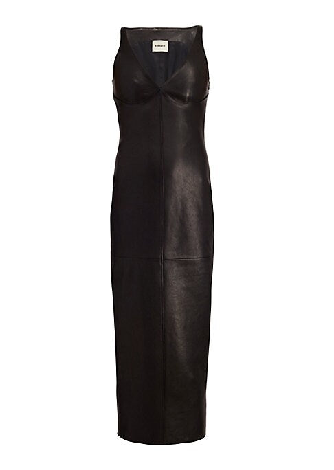 Sleek Leather V-Neck Dress