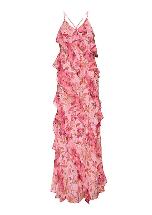 Floral Ruffle Evening Gown