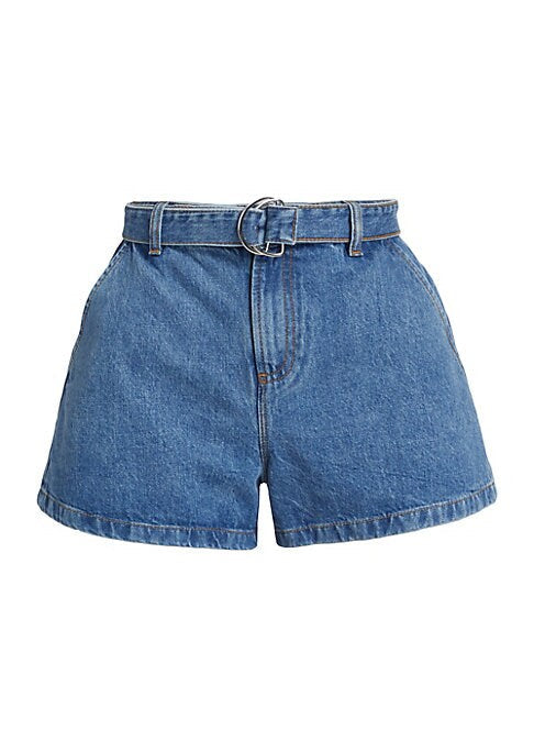 Belted Wide-Leg Denim Shorts