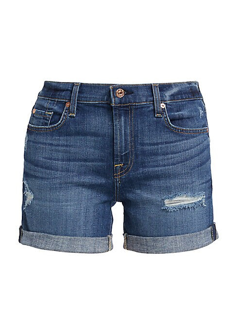 Cuffed Distressed Denim Shorts