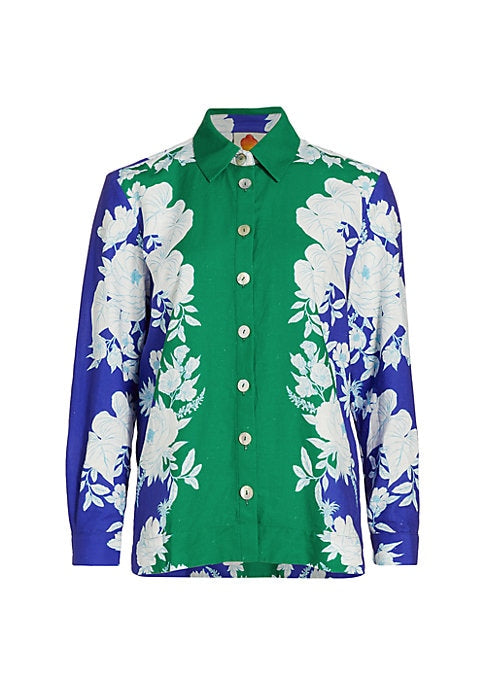 Floral Colorblock Linen Top
