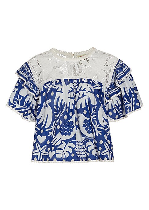 Tropical Lace Ruffle Blouse