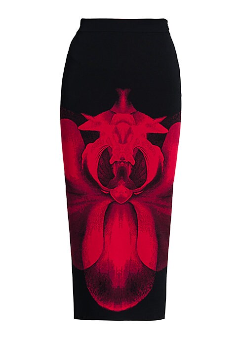 Orchid Motif Knit Skirt