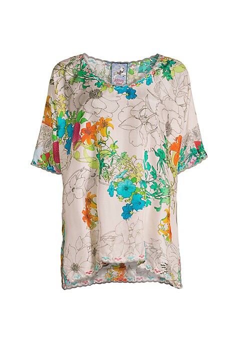 Floral Silk Scallop Top