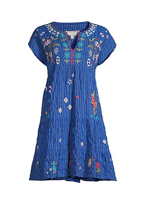 Embroidered Striped Prairie Dress