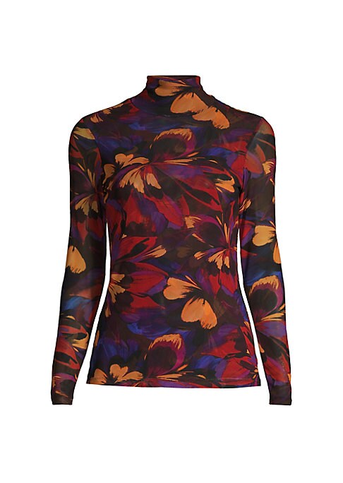 Floral Mesh Turtleneck Top