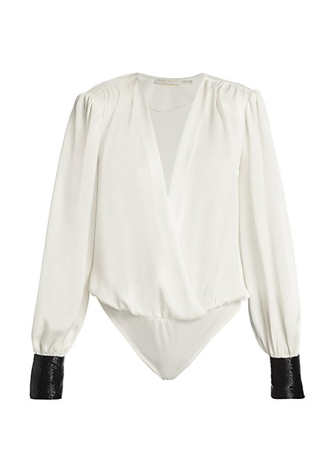Beaded Satin V-Neck Bodysuit