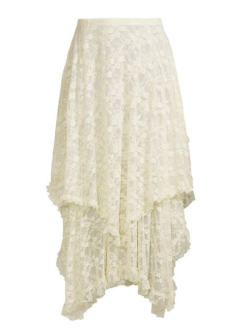 Lace-Tiered Asymmetric Skirt