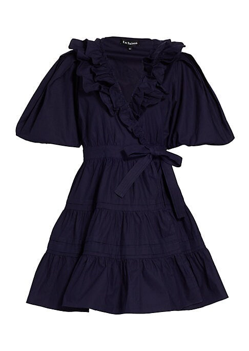 Puff-Sleeve Wrap Dress