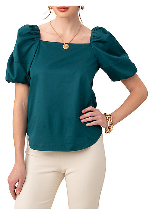 Puff-Sleeve Square Neck Top
