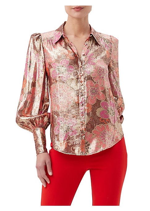 Metallic Floral Blouson Top