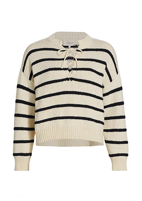Lace-Up Cozy Striped Sweater