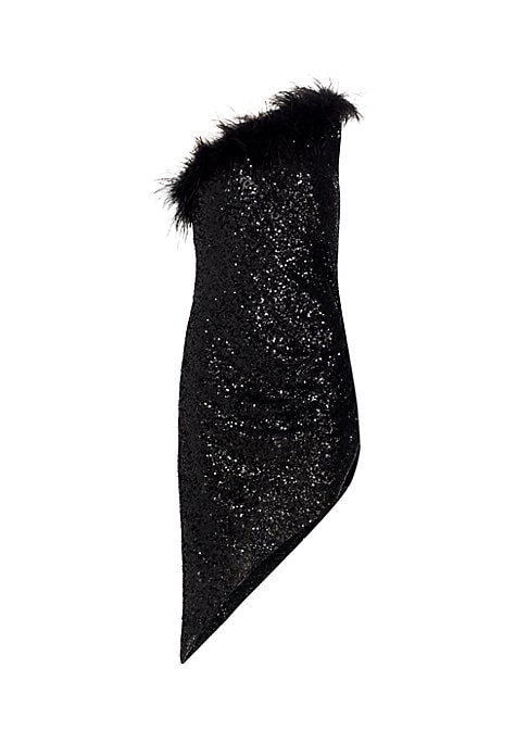 Feathered Asymmetric Midi Dress