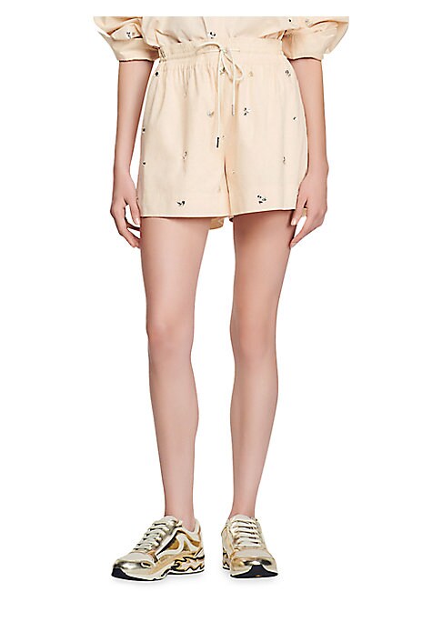 Rhinestone Embellished Cotton Shorts