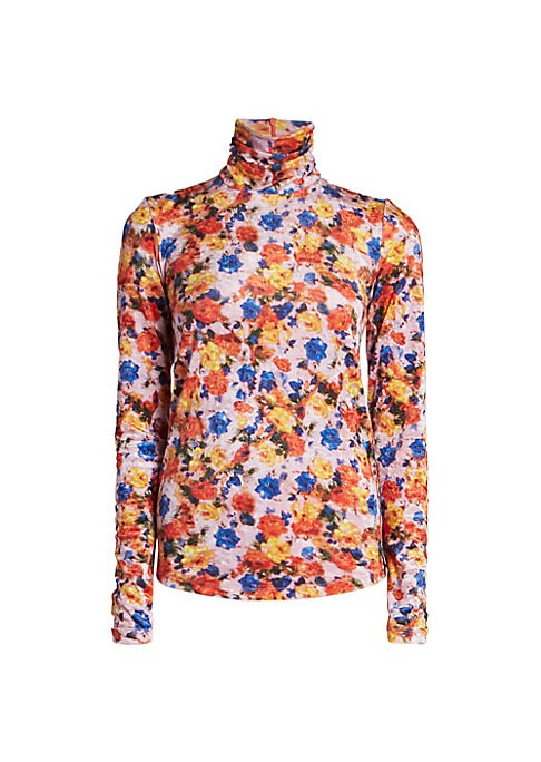 Velvet Floral Turtleneck Top
