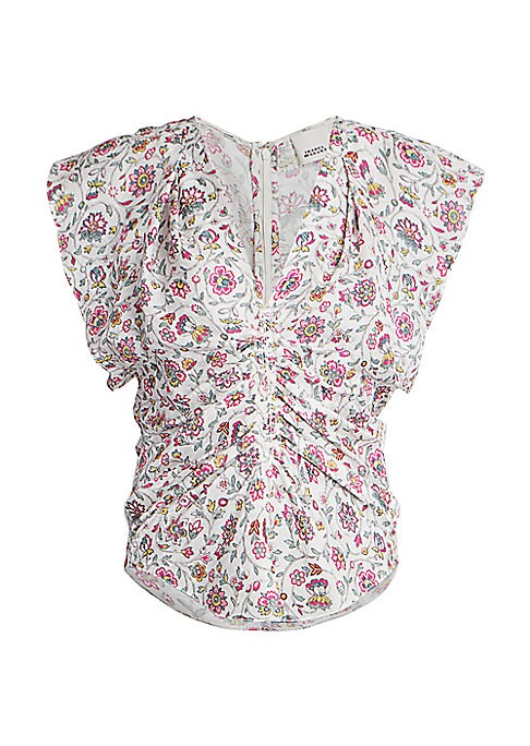 Floral Ruched Silk Blouse