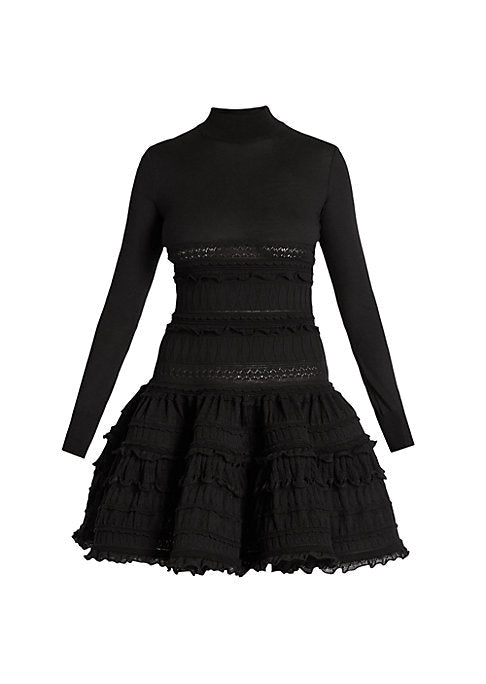 Ruffled Wool Skater Dress