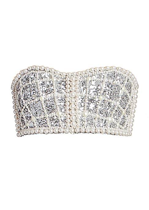 Pearl-Embellished Strapless Top