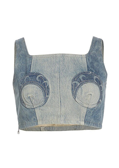 Cropped Denim Bustier Top