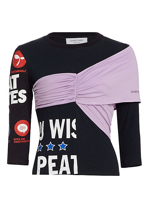 Graphic Shirred Top