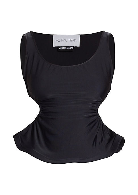 Ruffled Mesh Cut-Out Top