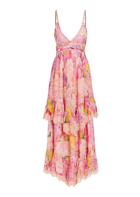 Lace-Trimmed Floral Gown