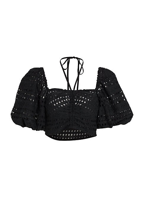 Cropped Eyelet Halter Top