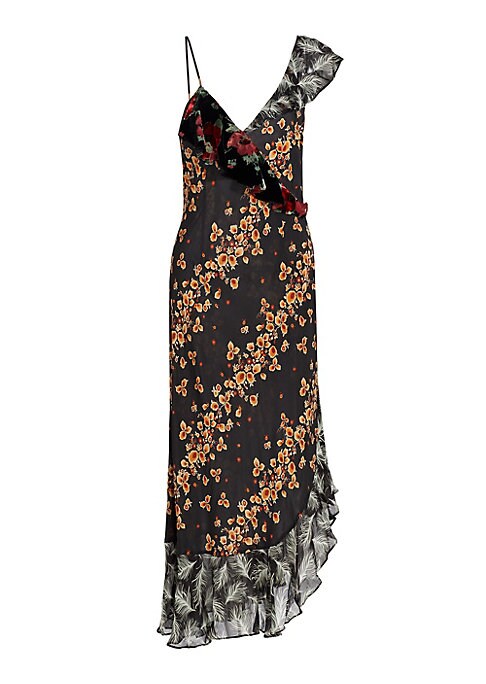 Printed Silk Ruffle Dress