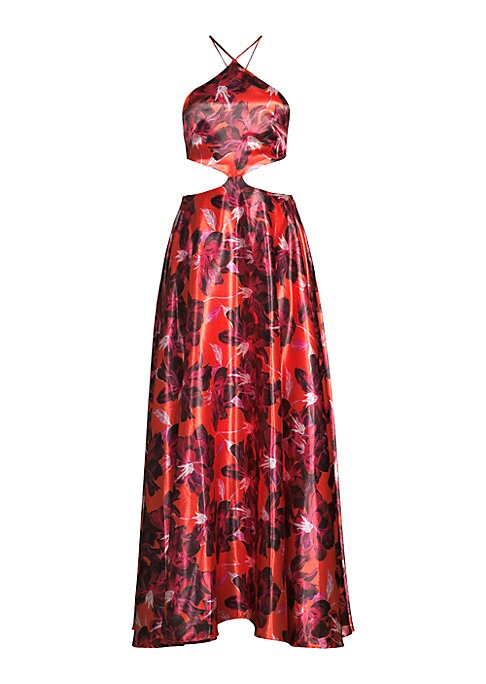 Floral Satin Cutout Gown