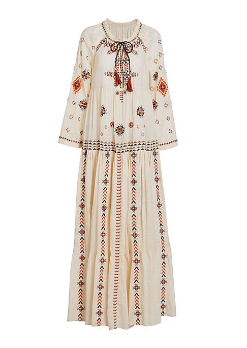 Embroidered V-Neck Maxi Dress
