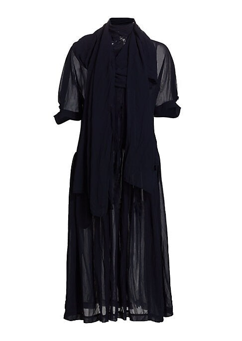 Scarfed Mesh Midi Dress
