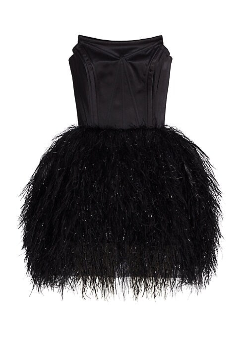 Feathered Satin Minidress