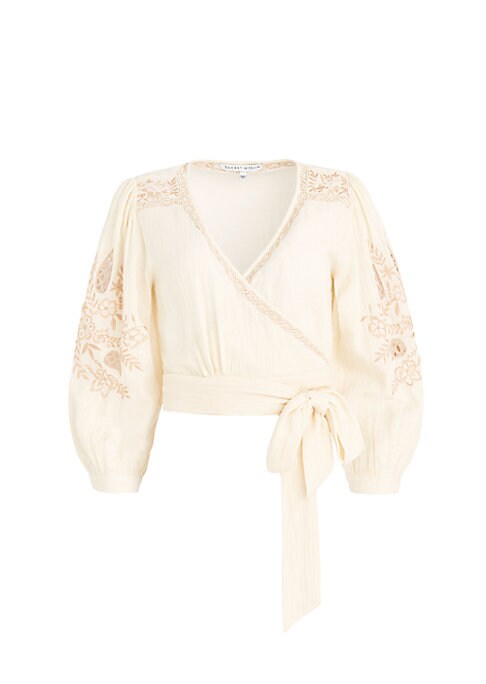 Embroidered Cotton Wrap Top