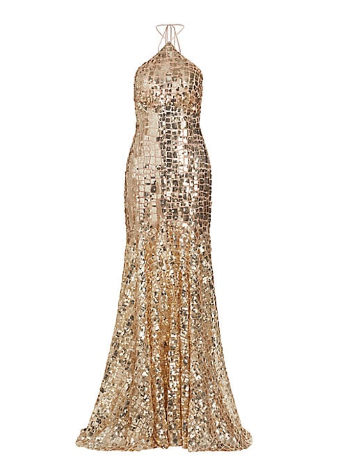 Geometric Glam Halter Gown