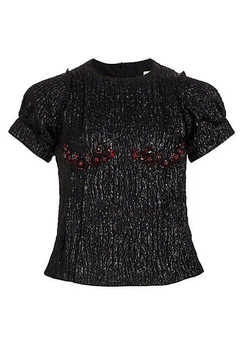 Rhinestone Puff Sleeve Blouse