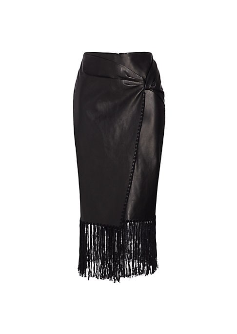 Fringed Leather Wrap Skirt