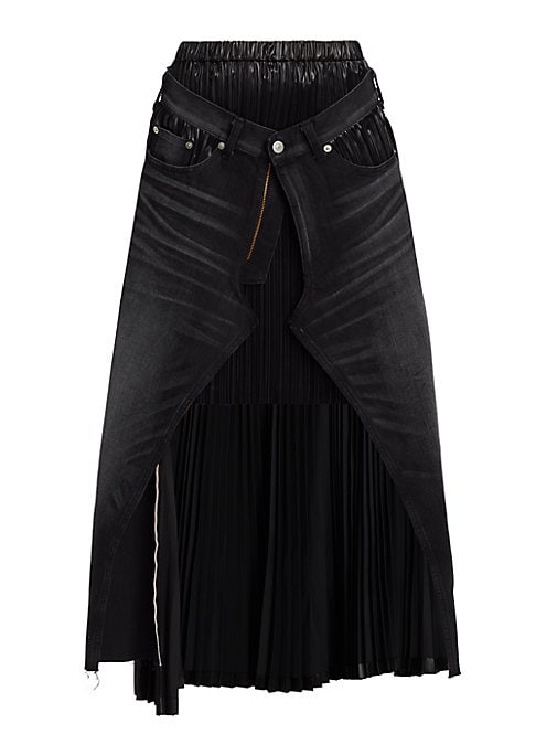 Denim Pleat Midi Skirt