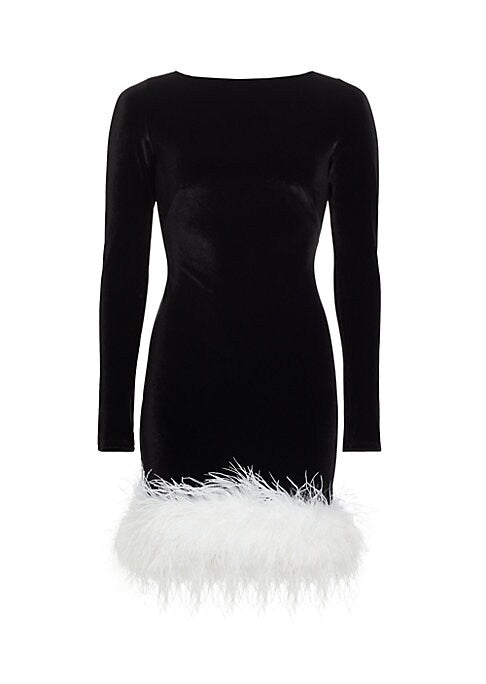 Feathered Velvet Minidress