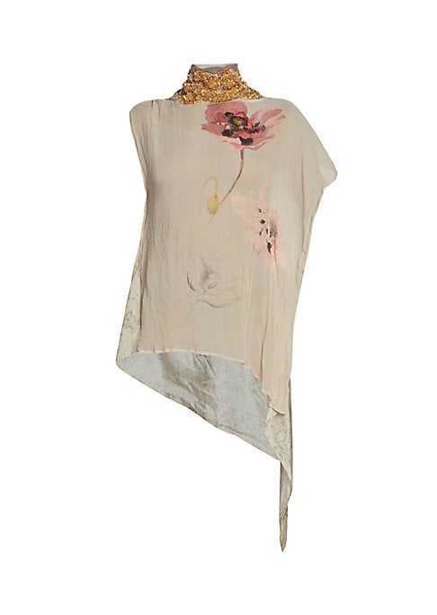 Floral Silk Asymmetric Top
