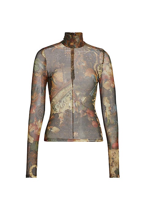 Baroque Mesh Turtleneck Top