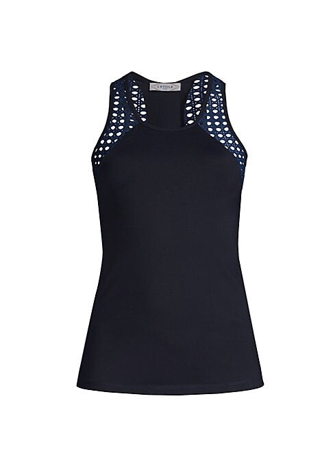 Mesh Trimmed Sleeveless Top
