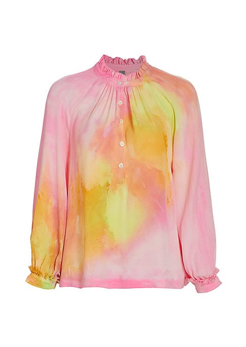 Chic Ruffle Tie-Dye Blouse