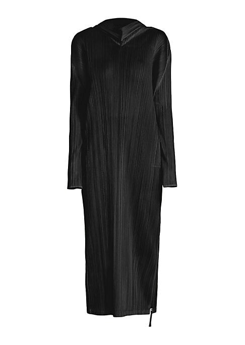 Hooded Pleat Midi Dress