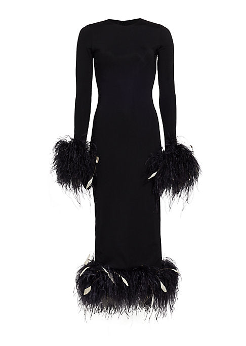 Feathered Elegance Midi-Dress