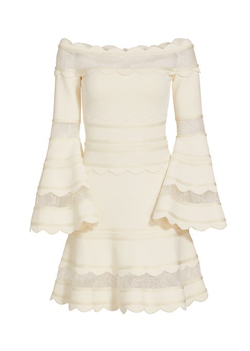 Lace-Trimmed Bell-Sleeve Dress